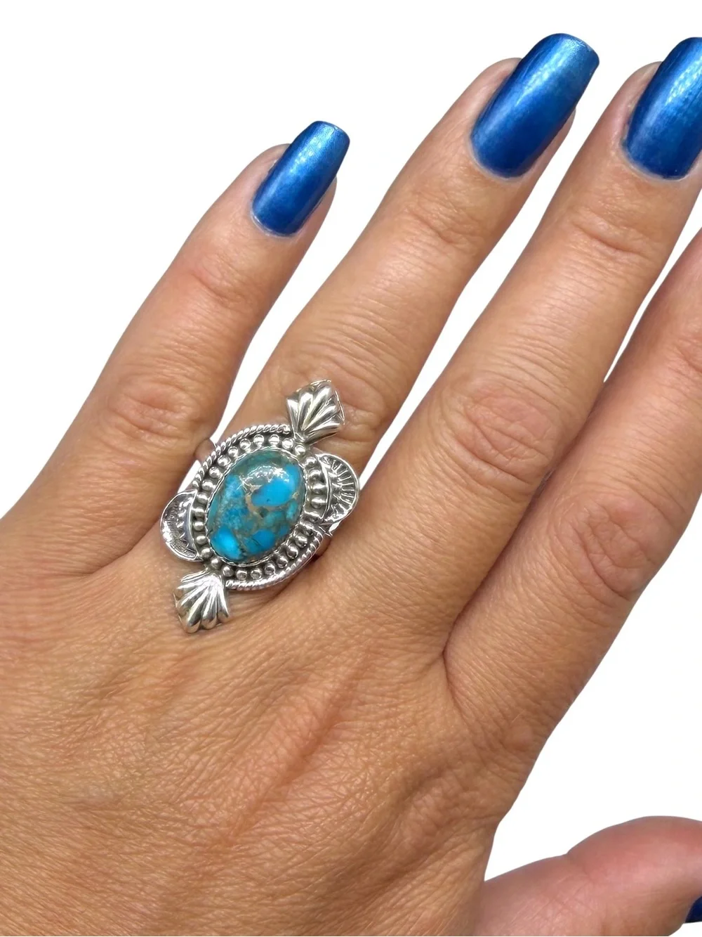 Kingman Copper Turquoise Ring Adjustable Size 7 - 9 Western Boho Blue Stone